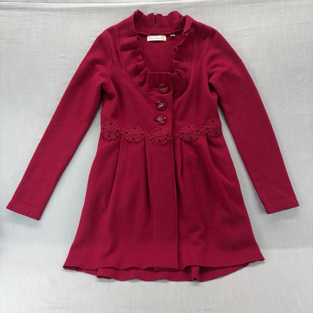 Charlie & Robin Women's Wool Blend Fuchsia Ruffle Button Coat Jacket M